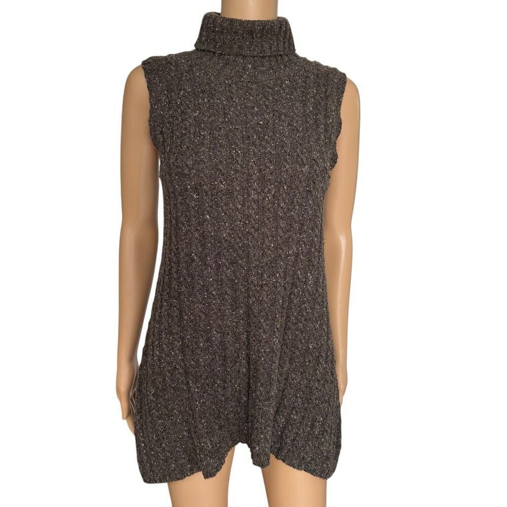 Vittadini sport vintage cable knit turtleneck sleeveless sweater silk/wool sz S